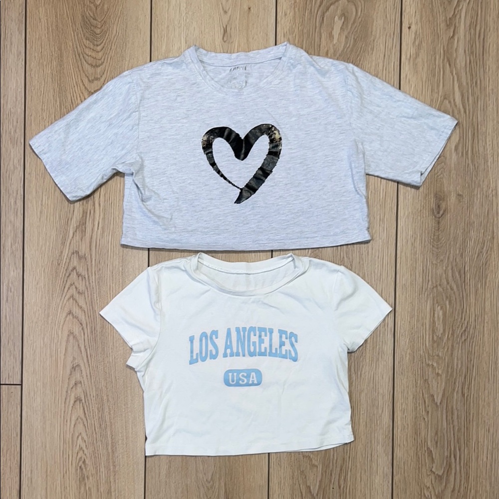 🛍️ 3 for $20 🛍️ - Lot of 2 - SHEIN Gray and White Short Sleeve Crop Tops